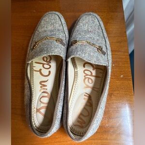 9.5 Wide Sam Edelman Tweed Loafers with Gold Accent